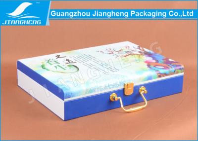 China Full Color Silk Printing Leather Gift Box Packaging With Gold Handle / Lock for sale