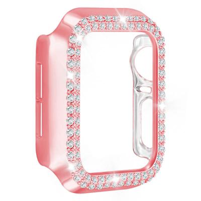 China Keepwin Luxury Plastic Watch Cover Clear i Diamond Watch Protective Case Double Row For Apple iWatch Series 7 Se 6 5 4 for sale