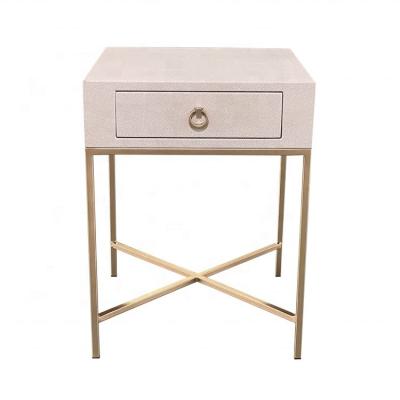 China Modern Design Untreated Leather Bedside Funiture Square Leather Bedside Table HLM03B for sale