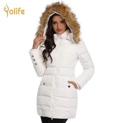 China Fashion Waterproof Women's Yolife Hooded Thick Red White Down Jacket Winter Long Down Parka Down Jacket Clothing for sale