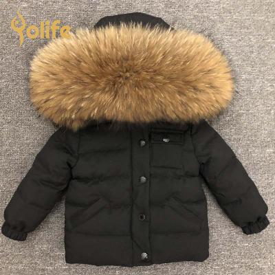 China Anti-wrinkle Baby And Boys White Duck Down Real Fur Collar Outerwear Warm Coats For Kids for sale