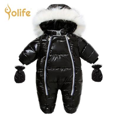 China Yolife 6-24M Winter Baby Boy Girl Anti-wrinkle Clothes Warm PU Leather Snow Overalls Long Sleeve Romper Wear for sale