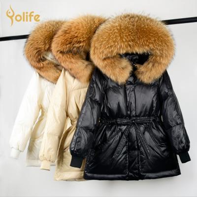 China Custom Made Fashion Long Fox Fur Hood Plus Size Womens Coats Jackets Down Coats Outdoor Winter With Fur Collar for sale