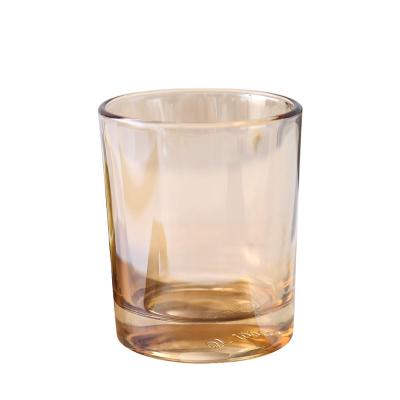 China Home Decoration Factory Wholesale 200ml 10 Ounce Colored Iridiscent Amber Candle Jas Holders With Glass Bamboo Lid for sale