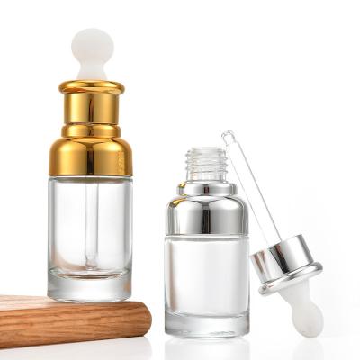 China Factory Wholesale 20ml Essence Oil Essential Oil Glass Dropper Cosmetic Sample Bottle Factory Pressure Empty Pump Bottle for sale