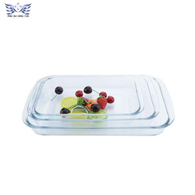 China Durable Eco-friendly Rectangular Pyrex Dish Tray Microwave Rack Heat Resistant Glass Cooking Pan for sale