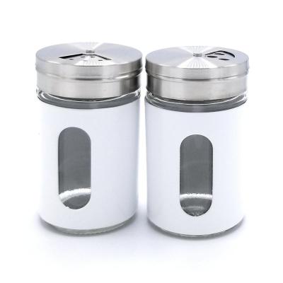 China Sustainable Premium Fancy Empty Glass Salt And Pepper Shakers Spice Containers With Stainless Steel Lids for sale