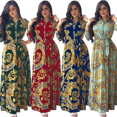 China Polyester Middle East Muslim Women's Maxi Dress With Belt And Diamond Bubble Sleeve Abaya Turkish Muslim Women's Maxi Dress for sale