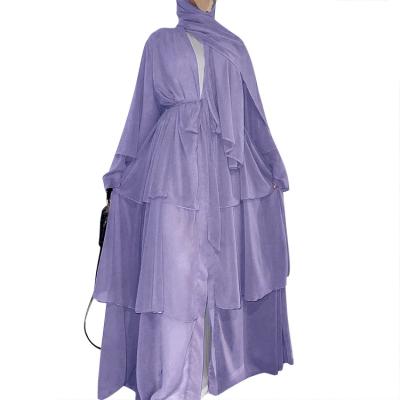 China Fashion Spliced ​​Three-Layer Chiffon Cardigan Abaya Robe Muslim Flowing Dress 21462 S-2xl for sale