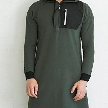 China Islamic Clothing Abaya Dubai Long Robe Color Arabic Long Robe Men Color Matching Contrast Zipper Muslim Sweater for sale