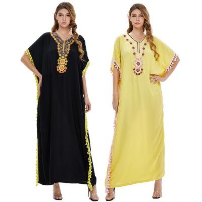 China Dubai new arrival spring summer women's long dress muslim dress 0871 embroidery casual muslim islamic abaya kaftan for sale