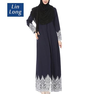 China Long Sleeve Muslim Dress Designs Latest Islamic Lace Front Open Kimono Abaya Muslim Chiffon Malaysia Women Clothing for sale