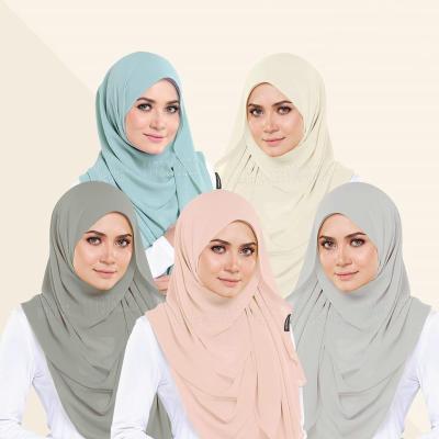 China Wholesale Monochrome Simple Pearl Chiffon Headcloth Malaysia Long Scarf Women Muslim Hijab for sale