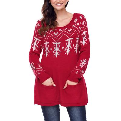 China Cheapest Popular Anti-wrinkle China Women Long Sleeve Christmas Sweater Tops Long Red Sweaters With Pockets For Ladies for sale