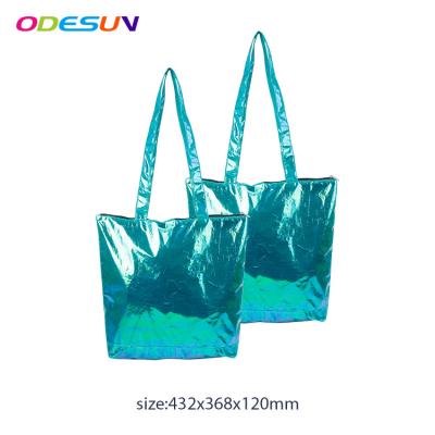 China New Reusable BSCI Audit Sedex 4P Material Promotional Colorful Holographic Polyester (PO Coated) Tote Bag for sale