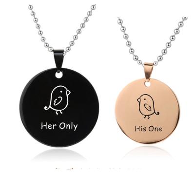 China Fashion Jewelry Rose Plated Valentine's Day Lover Punk Design Her Stainless Steel Disc Necklace One With Round Shape Pendant Charm for sale