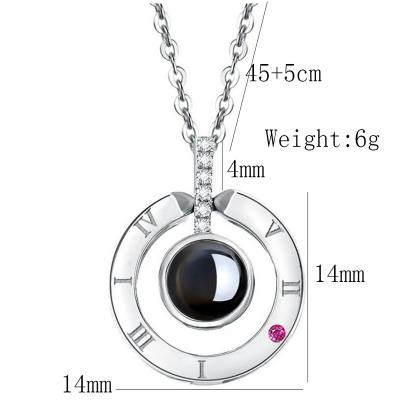 China Environmental Friendly 100 Languages ​​Love You Romantic Projection Pendant Stainless Steel Jewelry Love Memory Wedding Jewelry Necklace for sale