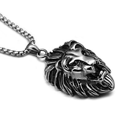 China Environmental Friendly Titanium Steel Gothic Lion Head Pendant Necklace Men for sale