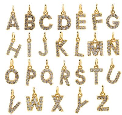 China Jewelry Environmental Friendly Copper Letter Shaped Pendant Brass CZ Stones Charms Alphabet Pendant Jewelry For DIY Name Jewelry for sale