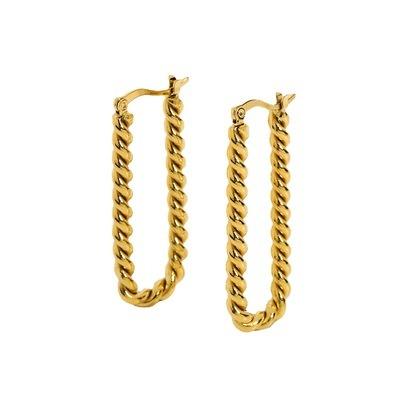 China Fashion Jewelry Exaggerated Gorgeous Rectangular Twisted Earrings 18K Gold Plated 316L Stainless Steel Twist Circle Dangle Earring Women for sale