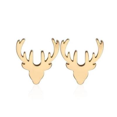 China Wholesale FASHIONABLE Steel Gold Plated Antler Earrings Stainless Steel Deer Horn Earrings Stud Earring Deer Jewelry Christmas Gift for sale