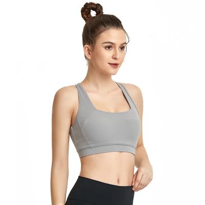 China Hot Sale Breathable Solid Moisture Wicking 74%Chinlon 26%Spandex Yoga Sports Bra for sale