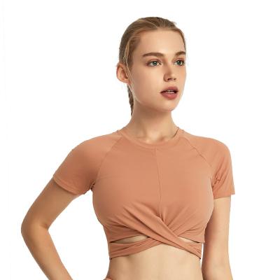 China New Skin Friendly Sweat-Wicking Breathable Listing Solid Wide Fit Shirt For Women For Gym And Yoga Sport for sale