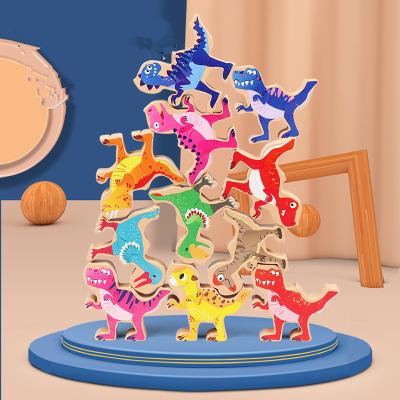 China 16pcs Intelligence Interactive Puzzle Toy Children's Educational Wooden Balanced Blocks Dinosaur Stacking Blocks for sale