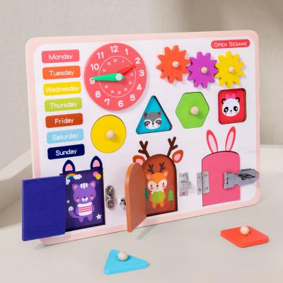 China Desk Promotes Montessori Sensory Learning Colored Wooden Busy Board for sale