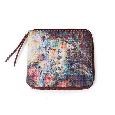 China NO 2022 Amazon Hot Selling Anti-theft PU Leather Wallet Zipper Oil Painting Anti-theft Leather Wallet With Vanity Mirror for sale