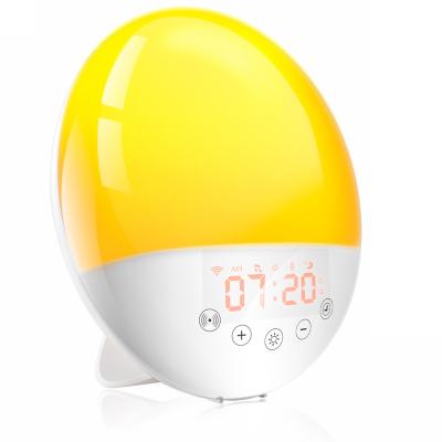 China Tuya WiFi App Radio Sleep Aid Smart Speaker Radio Wekker Wake Up Sunrise Light Alarm Clock for sale