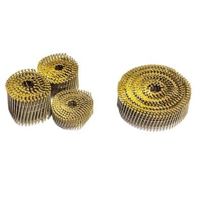 China New Specially Designed Flat Wire Screw Grip Yellow Coating Anti-Corrosion Welding Coil Nail for sale