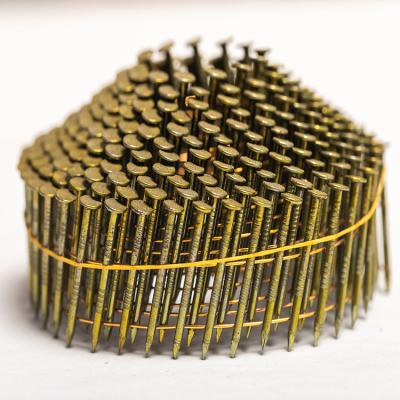 China Flat Manufacturers Favor Cost Effective Bulk Roof Carpentry Yellow Galvanized Coil Nails for sale