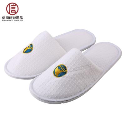 China Soft Factory Direct Cotton Polyester Waffle Hotel Slippers for sale