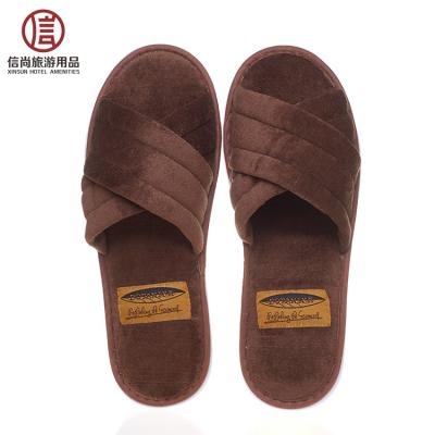 China New Design Cotton Soft High Quality Velvet Open Toe Hotel Slipper for sale