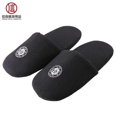 China Custom Hotel Soft Velvet Eva Black Foam Slippers for sale