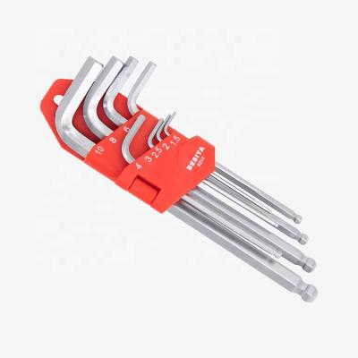 China 9pcs Chrome Garage Vanadium Wrench Tool Wrench Spanner Set Hex Wrench Allen Wrench Set With Ball End for sale