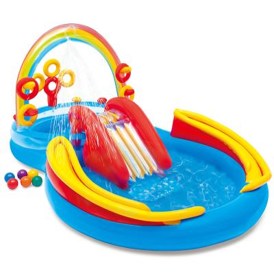 China Stock Wholesale Round INTEX 57453 2.97m x 1.93m x 1.35m Inflatable Rainbow Play Center Pool Slide for sale