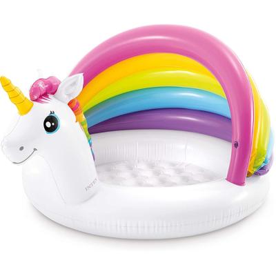 China Ideal for garden use intex 57113 unicorn baby pool with sunshade high quality inflatable pool for kids for sale