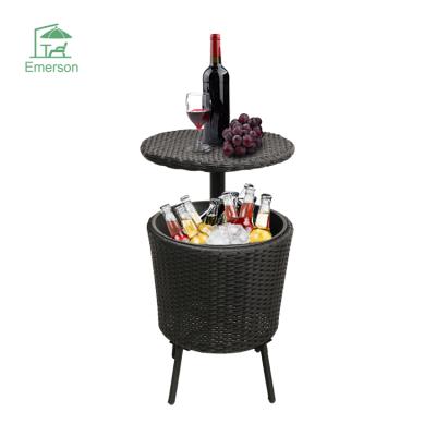 China EMERSON Outdoor Patio Rattan Wicker Bar Furniture Ice Cooler Adjustable Bar Table Cooler Box Table for sale