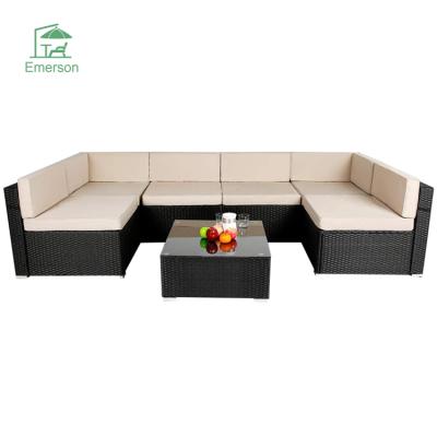 China Modern Rattan Sofa Set Wicker Rattan Furniture EMERSON Patio Chair Garden Table Leisure Rattan Sets Outdoor Furniture for sale