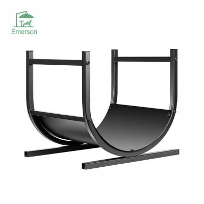 China EMERSON Iron Black Log Hoop Modern Firewood Rack Heavy Duty Firewood Log Holders for Indoor and Outdoor for sale