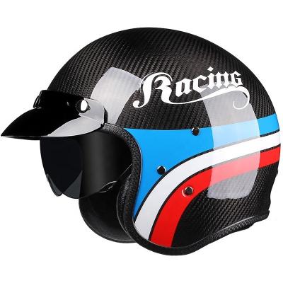 China 600T Carbon Fiber 3/4 Half Helmet for Grown Men M/L/XL/XXL Vintage Harley Motorcycle for sale