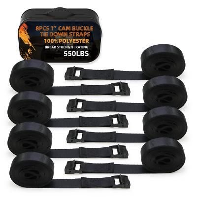 China Polyester 8 Pack 1 Inch Quick Release Cargo Lashing Black E-Coating Cam Buckle Tie Down Straps for sale