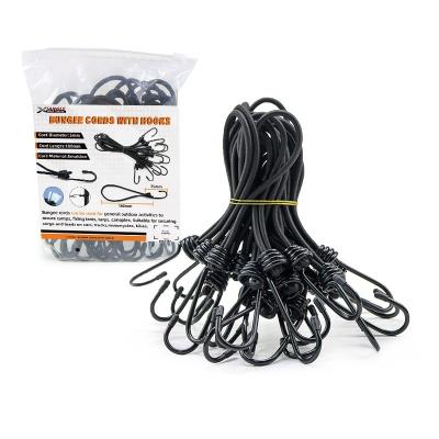 China PP+Latex Yarn 25pcs Elastic Straps Heavy Duty Latex Bungee Cord With Hooks Set For Tarps Tents Grids for sale