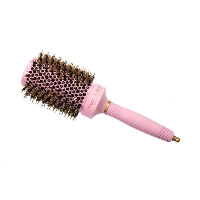 China Wholesale Pink Round Logo Duct Hair Brush Custom Boar Stiffen Mixed Nylon Ceramic Ionic Pink Hair Brush for sale