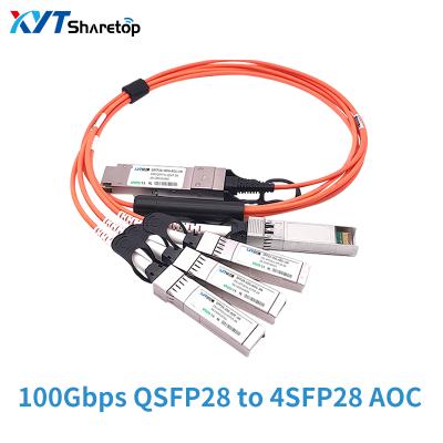 China Compatible FTTX Huawei ZTE qsfp28 100G AOC Cable 1~100m 850nm QSFP28 to 4SFP28 Direct Attach Cable OM3 for sale