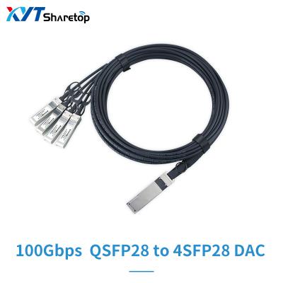 China Huawei ZTE QSFP28 100G DAC Cable 100Gbps 0.5~5m Compatible Direct Attach Cable QSFP28 to 4SFP28 30/26AWG for sale