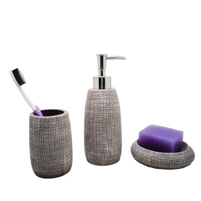 China Viable Cheap Polyresin Modern 3 Piece Hotel Home Bathroom Gift Set Bathroom Set Accessory for sale