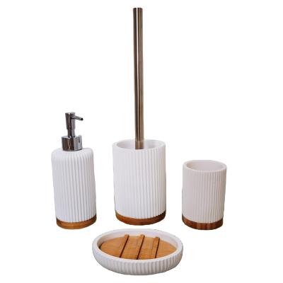 China Sustainable Hotel Eco - Friendly Bathroom Set 4 Pieces Bathroom Accessories White Polyresin Bathroom Set for sale